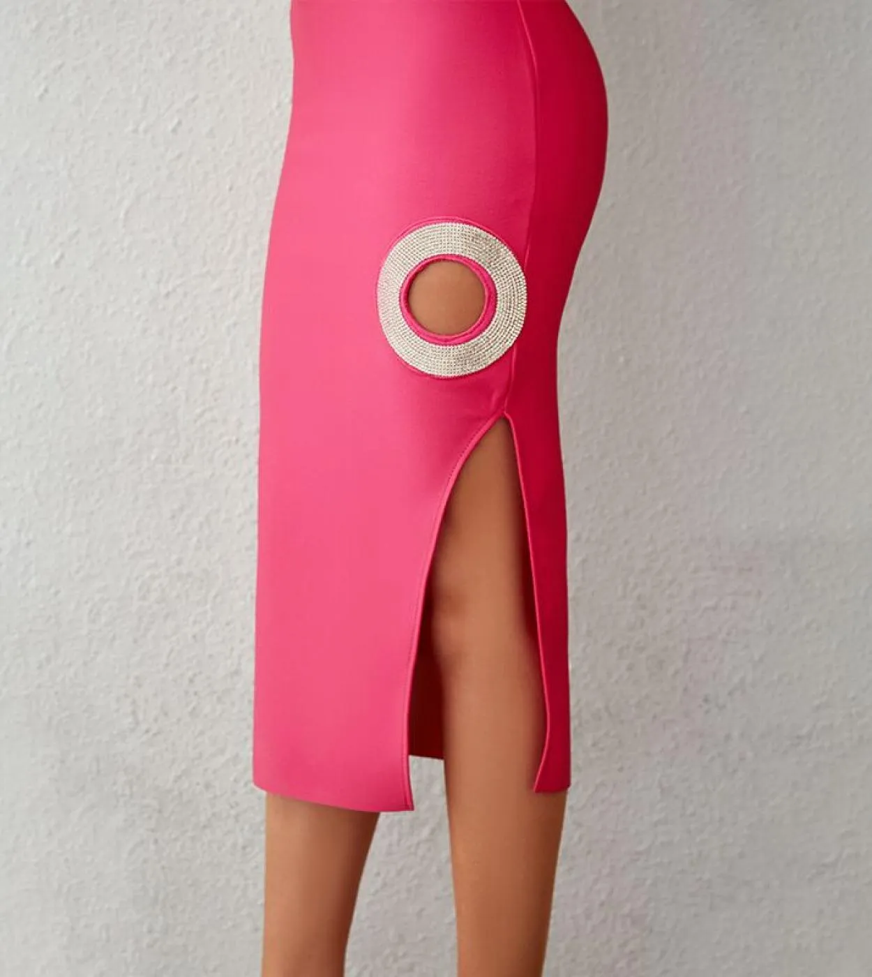 Vestito dalla fasciatura di Hashupha Nuovi arrivi Abiti a metà puntini spaccati senza maniche aderenti eleganti da sera per cele
